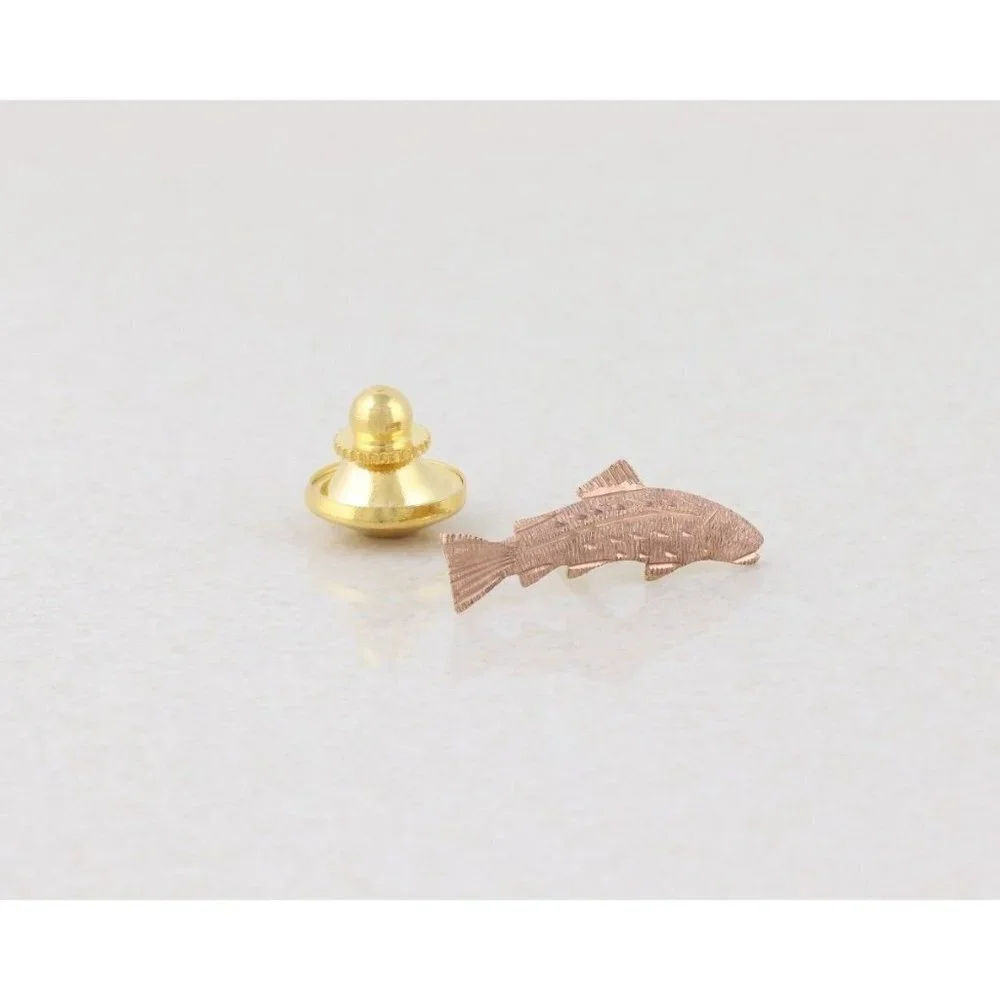 10k Rose Gold Tie Tack Trout Bass Salmon Fish Mens Lapel Pin